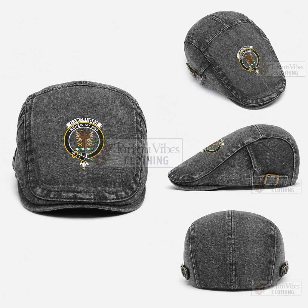 Gartshore Scottish Clan Crest Washed Flat Cap - Unisex Jeff Cap One Size (Adjustable) Black - Tartan Vibes Clothing