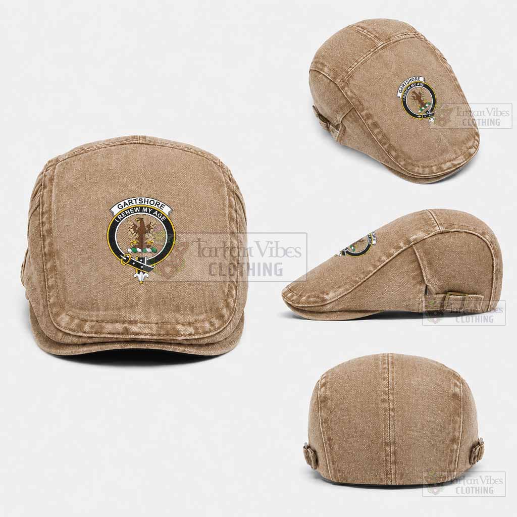 Gartshore Scottish Clan Crest Washed Flat Cap - Unisex Jeff Cap One Size (Adjustable) Khaki - Tartan Vibes Clothing