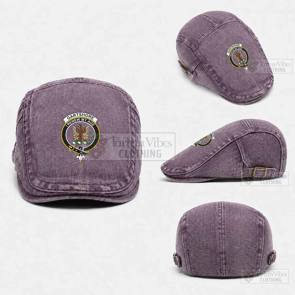 Gartshore Scottish Clan Crest Washed Flat Cap - Unisex Jeff Cap One Size (Adjustable) Purple - Tartan Vibes Clothing