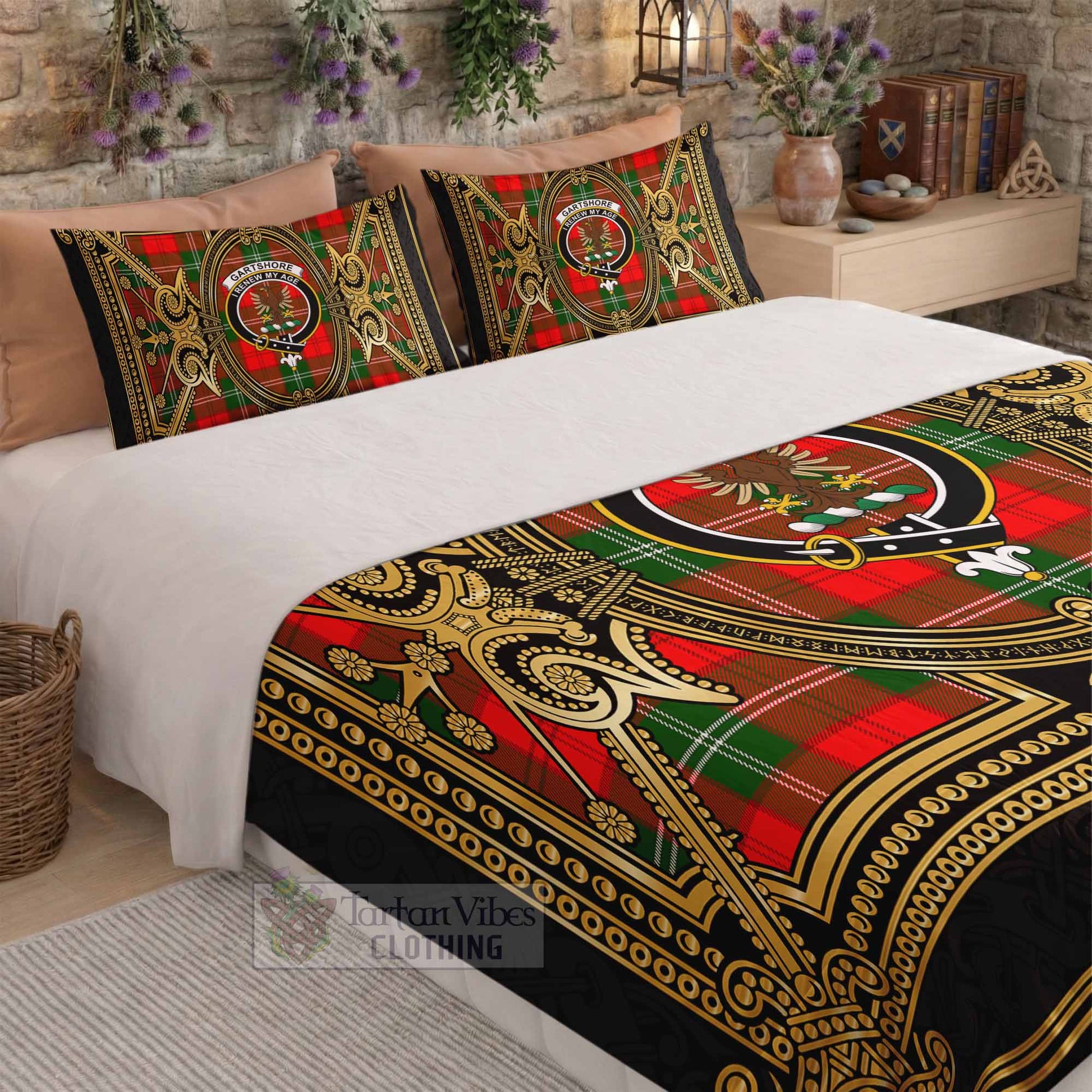 Gartshore Scottish Tartan Crest Bedding Set Royal Stylized