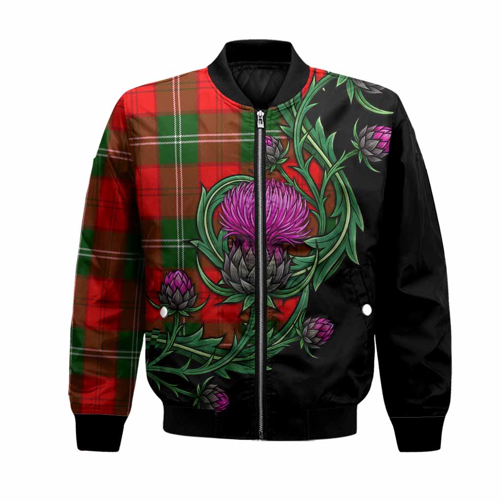 Gartshore Tartan Bomber Jacket Resilient Scottish Thistle Unisex Black - Tartan Vibes Clothing