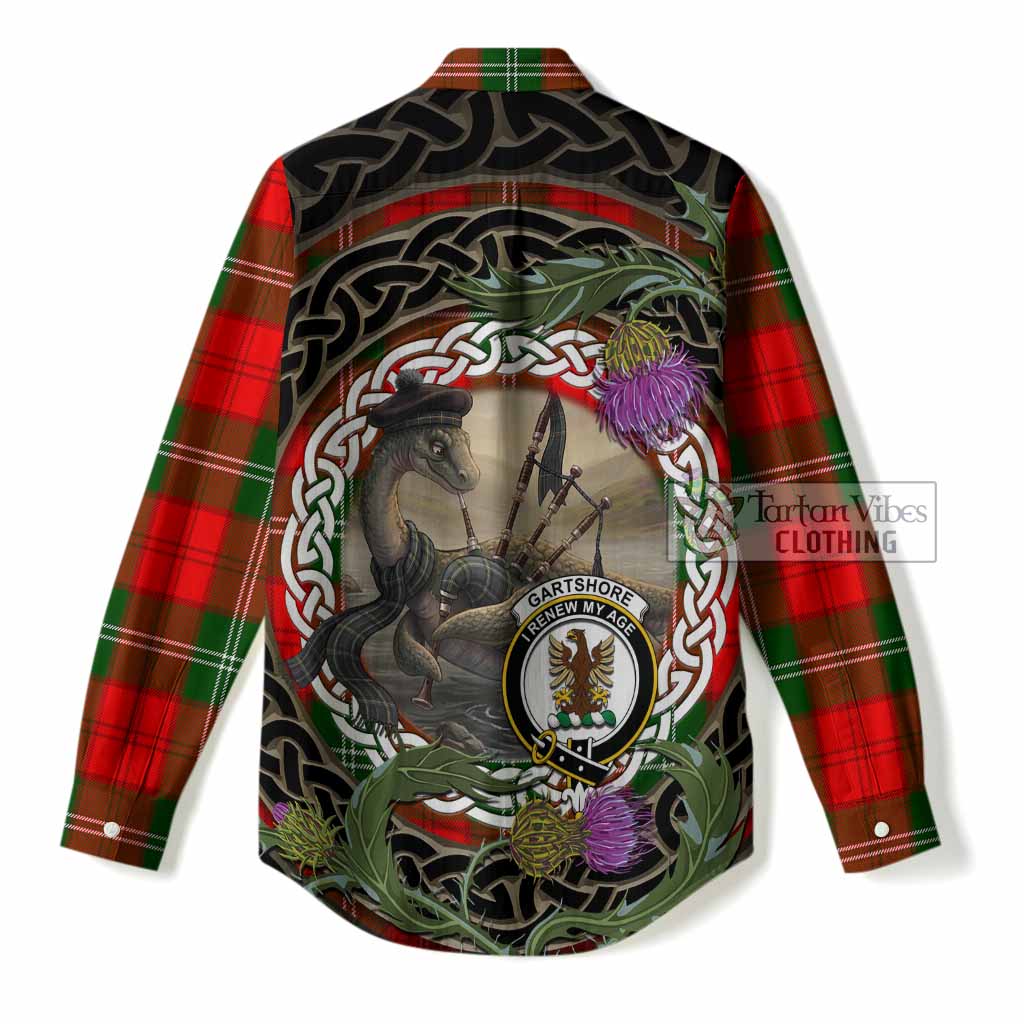 Gartshore Tartan Crest Bagpipe Nessie Women Casual Shirt Scottish Loch Ness Monster Celtic Thistle
