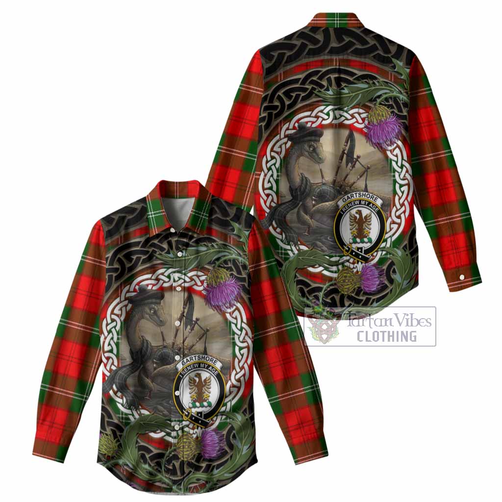 Gartshore Tartan Crest Bagpipe Nessie Women Casual Shirt Scottish Loch Ness Monster Celtic Thistle