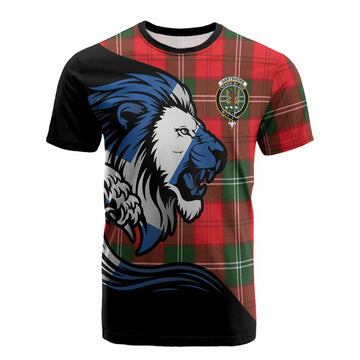 Gartshore Tartan Crest Cotton T-shirt Scottish Golden Lions Wave Flow
