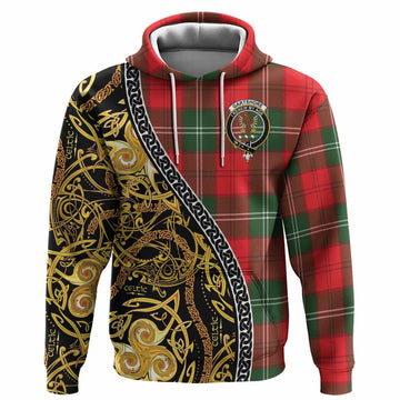 Gartshore Tartan Crest Hoodie Celtic Knot and Triple Trickle Spiral Symbols
