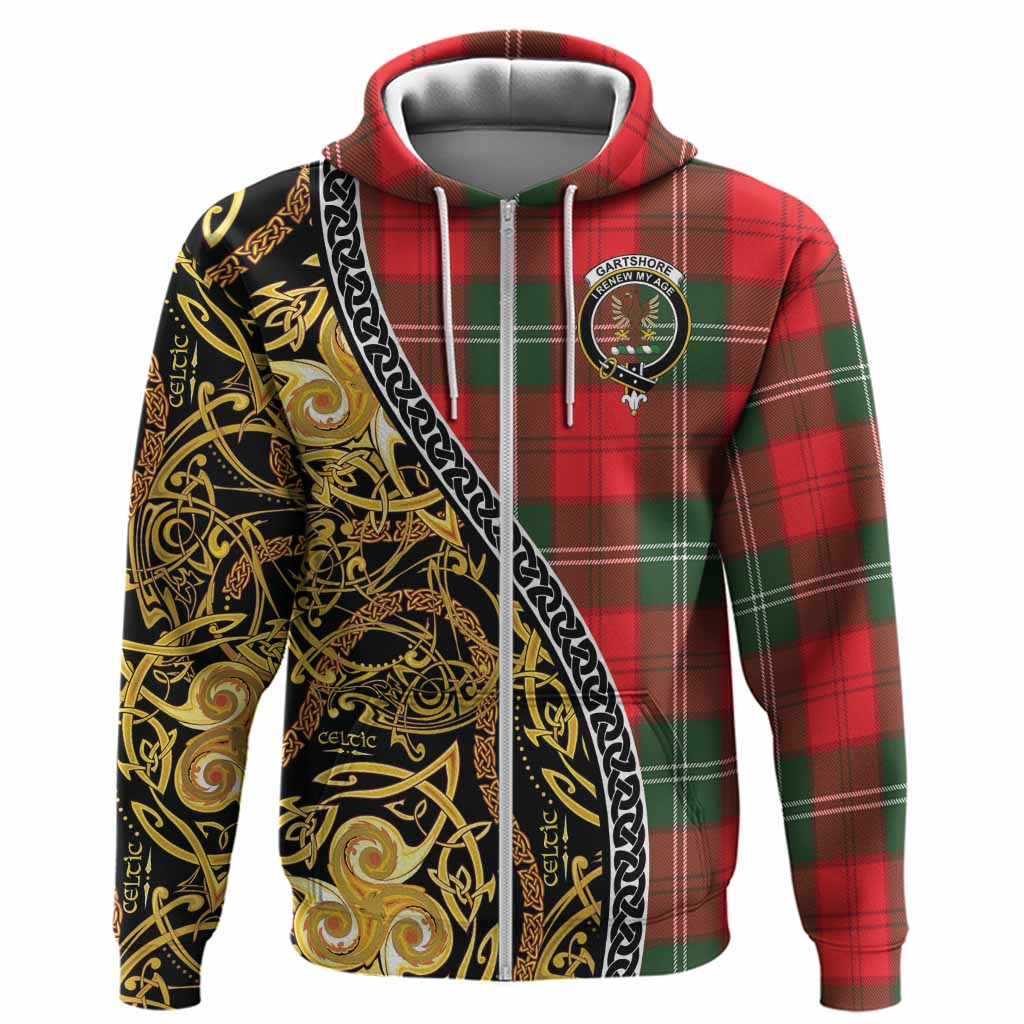 Gartshore Tartan Crest Hoodie Celtic Knot and Triple Trickle Spiral Symbols