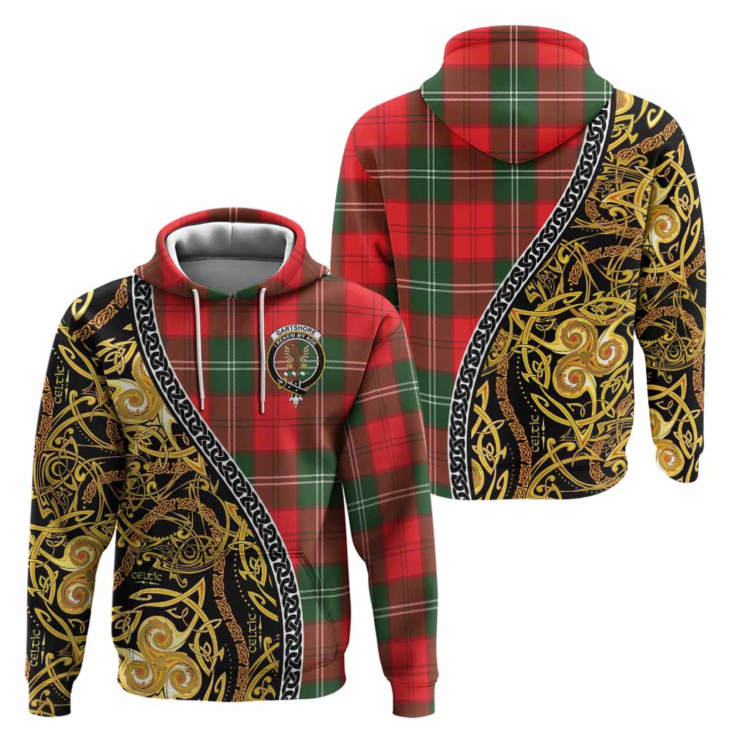 Gartshore Tartan Crest Hoodie Celtic Knot and Triple Trickle Spiral Symbols