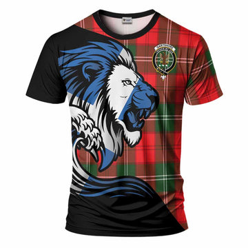 Gartshore Tartan Crest T-Shirt Scottish Golden Lions Wave Flow