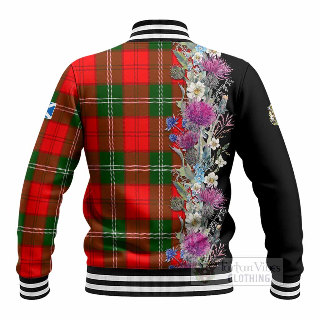 Gartshore Tartan Crest Thistle Floral Baseball Jacket - Tartan Vibes Clothing