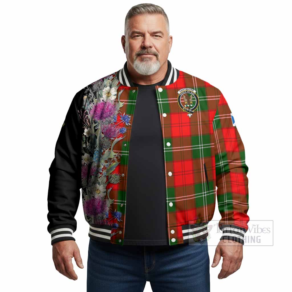 Gartshore Tartan Crest Thistle Floral Baseball Jacket - Tartan Vibes Clothing