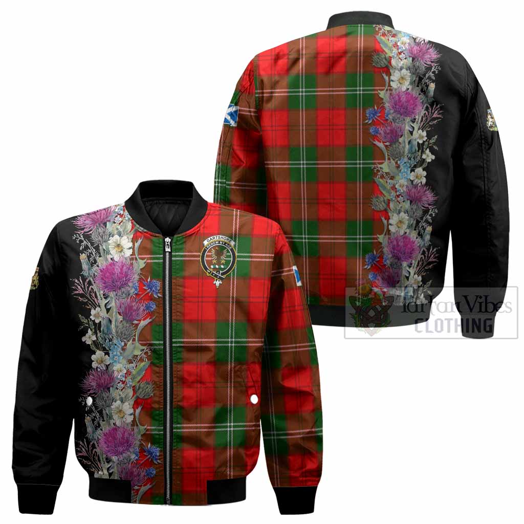 Gartshore Tartan Crest Thistle Floral Bomber Jacket - Tartan Vibes Clothing