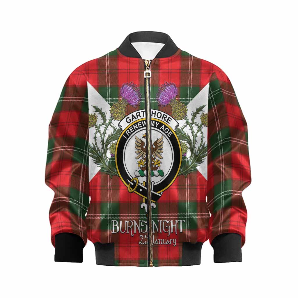 Gartshore Tartan Family Crest Kid Bomber Jacket Scottish Burns Night Thistle Floral
