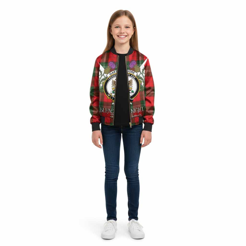 Gartshore Tartan Family Crest Kid Bomber Jacket Scottish Burns Night Thistle Floral