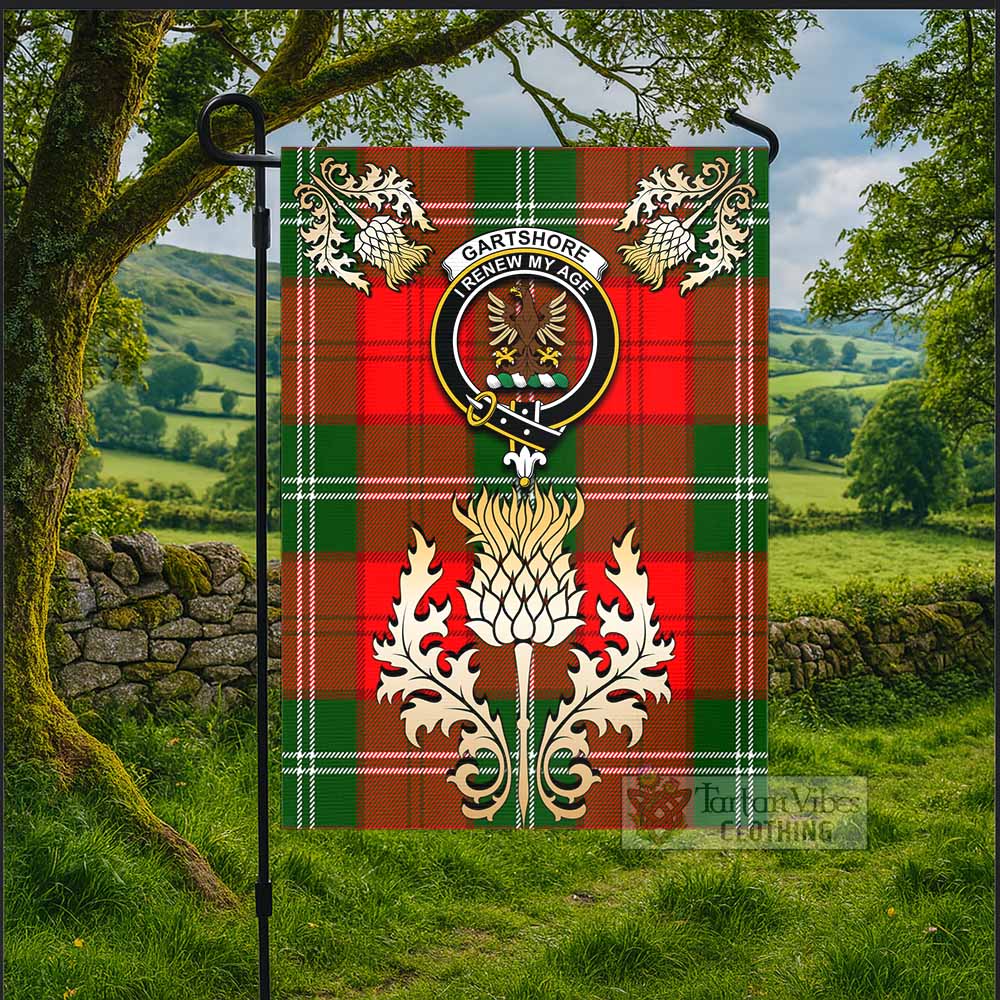 Gartshore Tartan Garden Flag with Golden Regal Scottish Thistle Emblem - Tartan Vibes Clothing