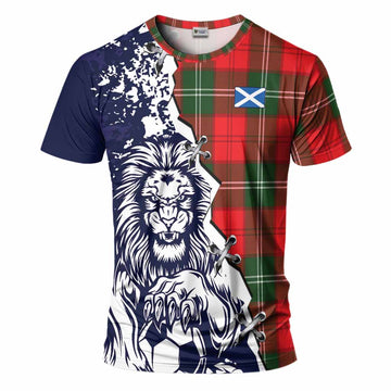 Gartshore Tartan Scottish T-Shirt Angry Lion With Soccer Ball Style