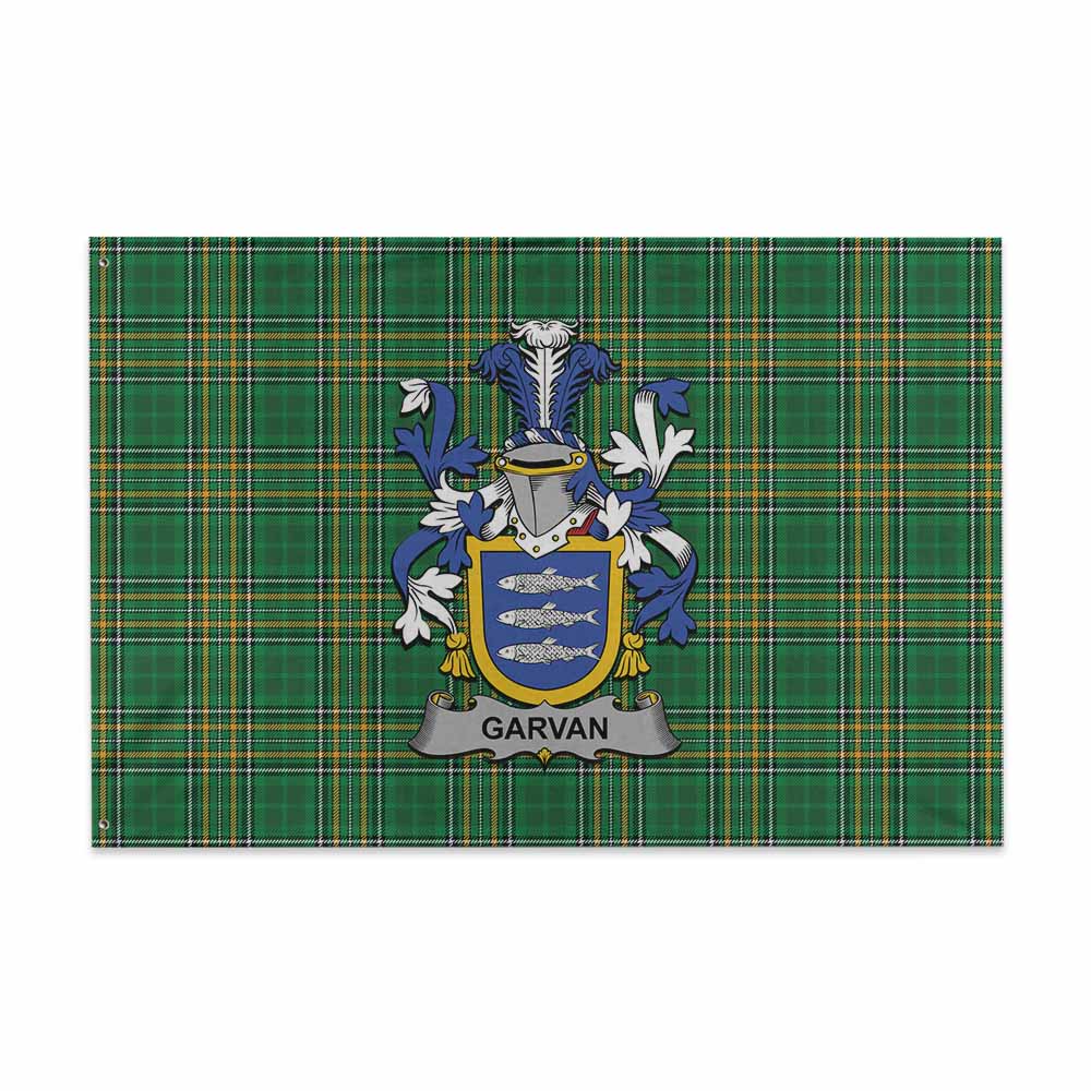 Tartan Vibes Clothing Garvan Irish Clan Tartan House Flag with Coat of Arms