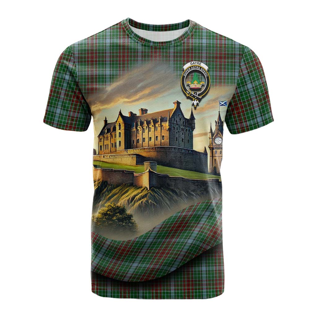 Tartan Vibes Clothing Gayre Tartan Family Crest Cotton T-shirt with Scottish Ancient Castle Style