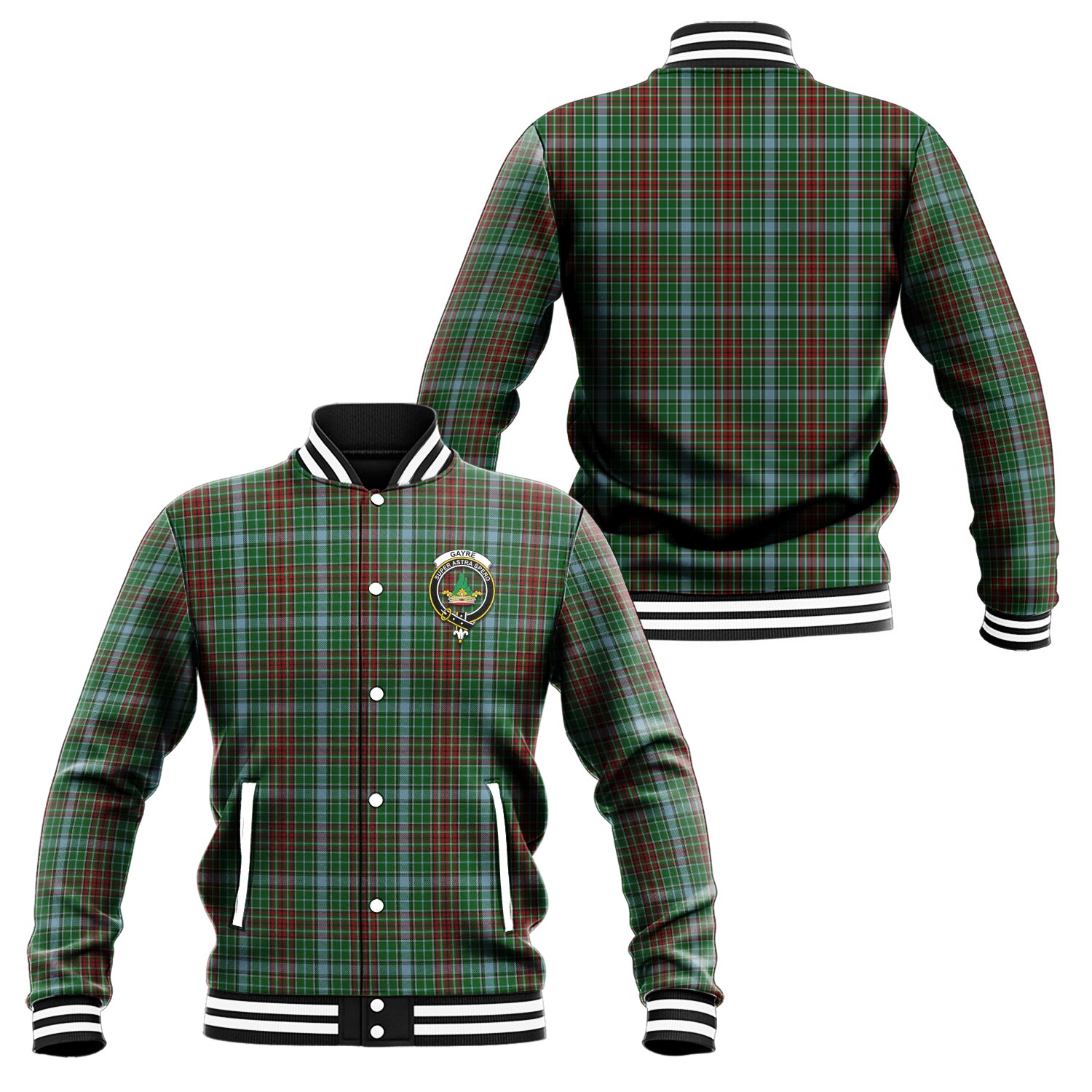 Gayre Tartan Baseball Jacket with Family Crest Unisex - Tartan Vibes Clothing