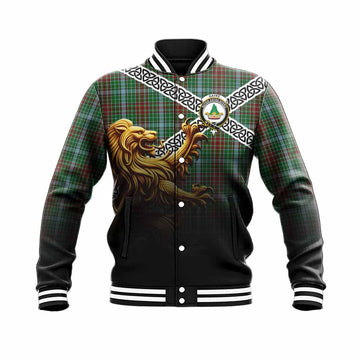 Gayre Crest Tartan Baseball Jacket with Golden Lion Emblem Celtic Style