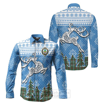 Gayre Clan Christmas Long Sleeve Button Shirt Celtic Reindeer Style