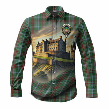 Gayre Tartan Family Crest Long Sleeve Button Shirt with Scottish Ancient Castle Style