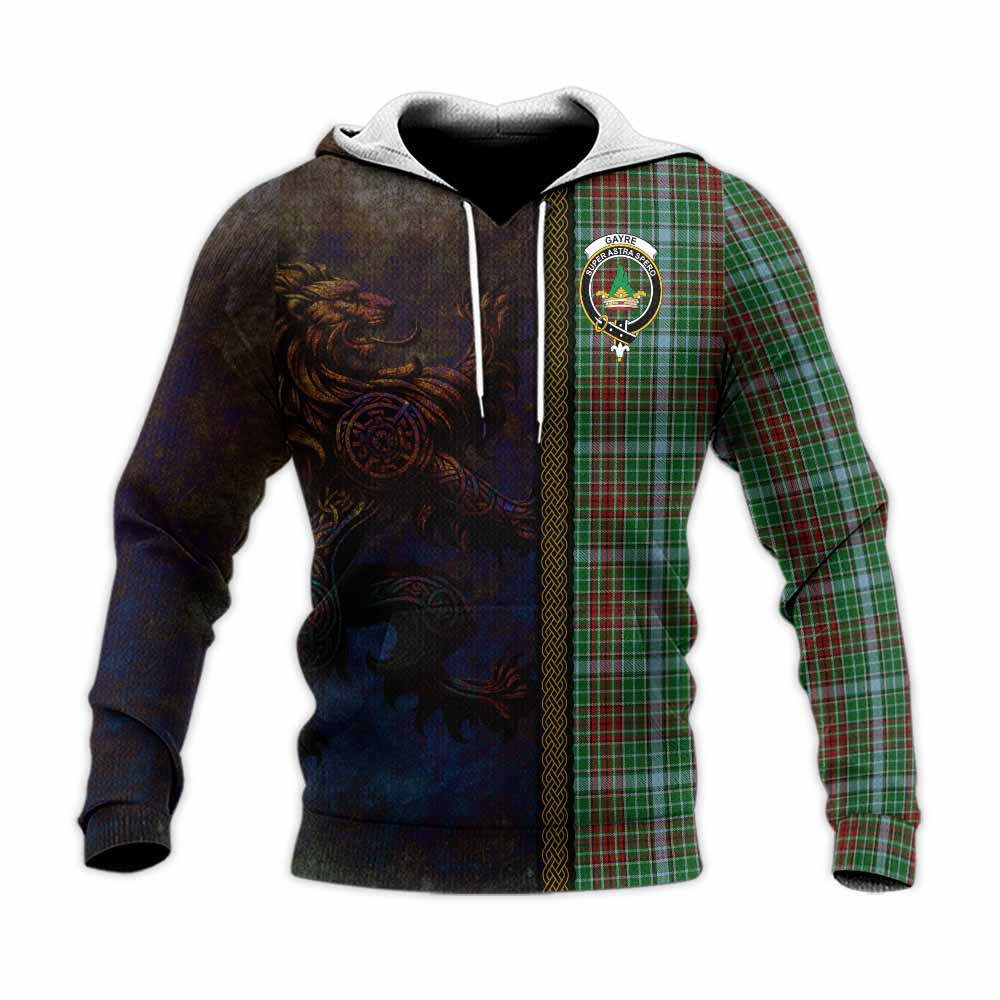 Tartan Vibes Clothing Gayre Tartan Family Crest Knitted Hoodie Alba Gu Brath Be Brave Lion Ancient Style