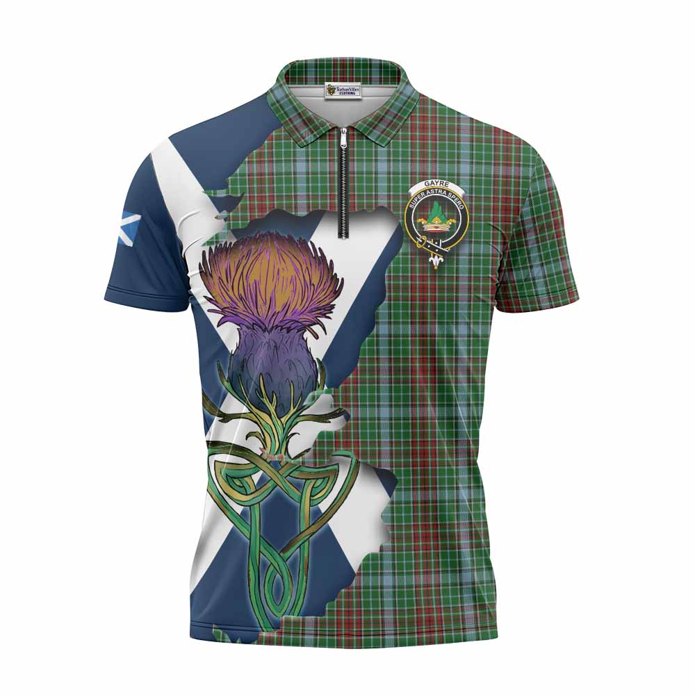 Tartan Vibes Clothing Gayre Tartan Family Crest Zipper Polo Shirt Scottish Thistle Celtic Inspired