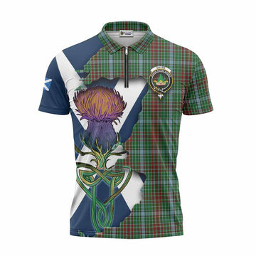 Gayre Tartan Family Crest Zipper Polo Shirt Scottish Thistle Celtic Inspired