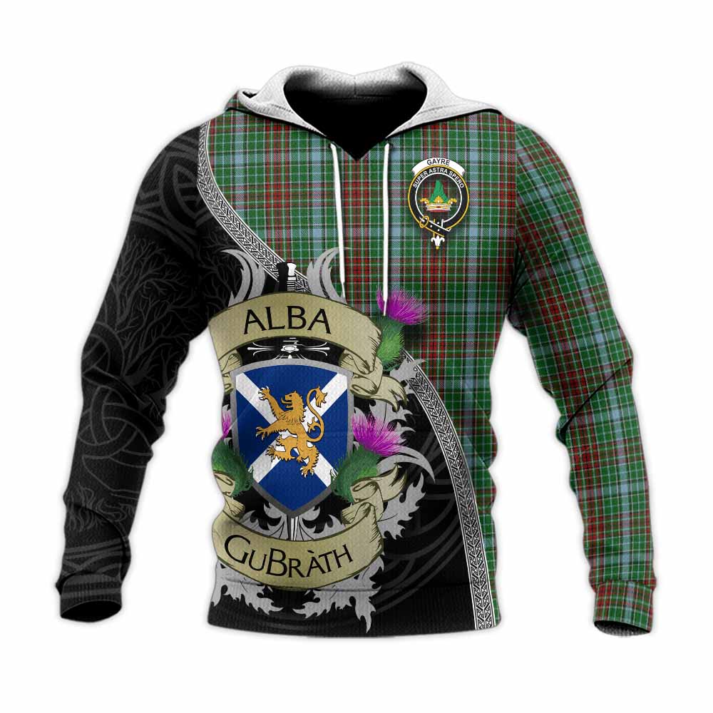 Tartan Vibes Clothing Gayre Tartan Family Crest Knitted Hoodie Lion Rampant Royal Thistle Shield Celtic Inspired