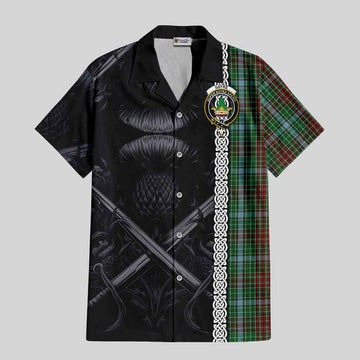 Tartan Vibes Clothing Gayre Tartan Short Sleeve Button Shirt with Family Crest Cross Sword Thistle Celtic Vibes