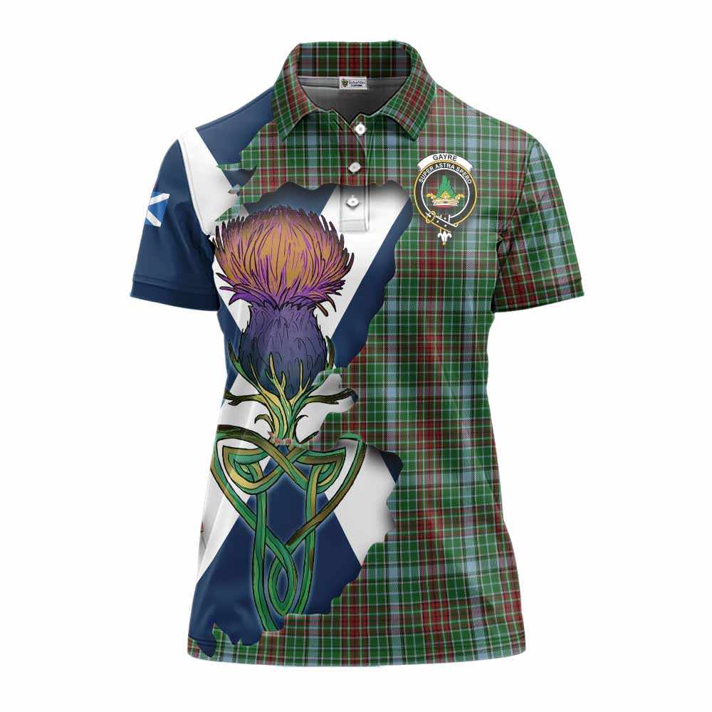 Tartan Vibes Clothing Gayre Tartan Family Crest Women's Polo Shirt Scottish Thistle Celtic Inspired