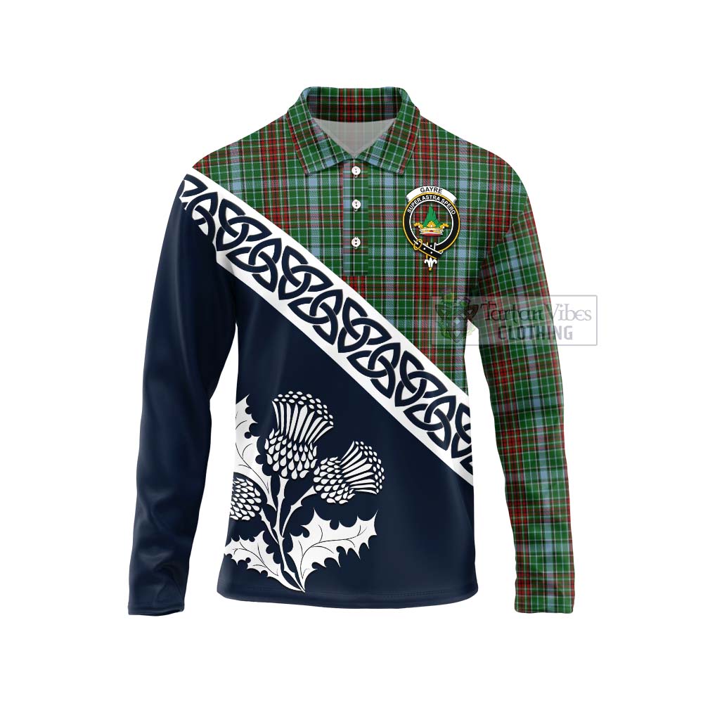 Gayre Tartan Long Sleeve Polo Shirt Featuring Thistle and Scotland Map Unisex - Tartan Vibes Clothing