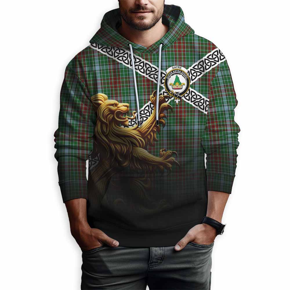 Tartan Vibes Clothing Gayre Crest Tartan Hoodie with Golden Lion Emblem Celtic Style