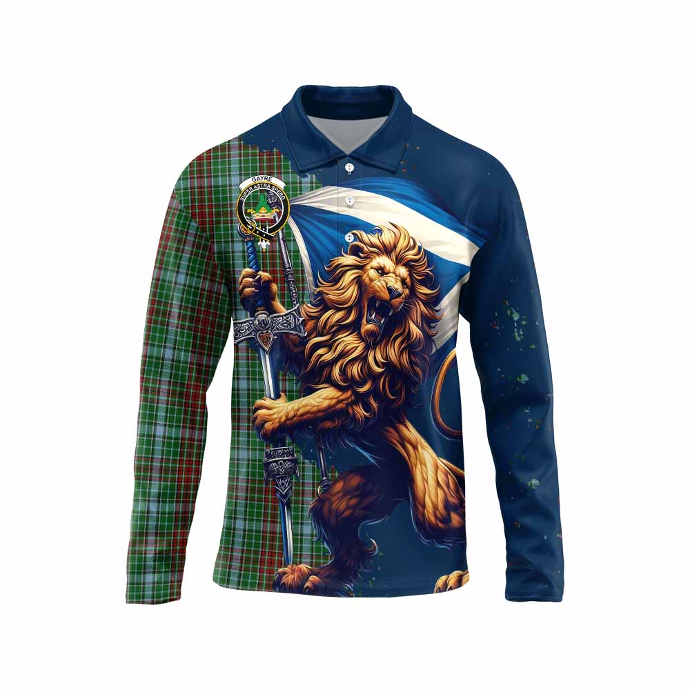 Tartan Vibes Clothing Gayre Tartan Family Crest Long Sleeve Polo Shirt with Scottish Majestic Lion