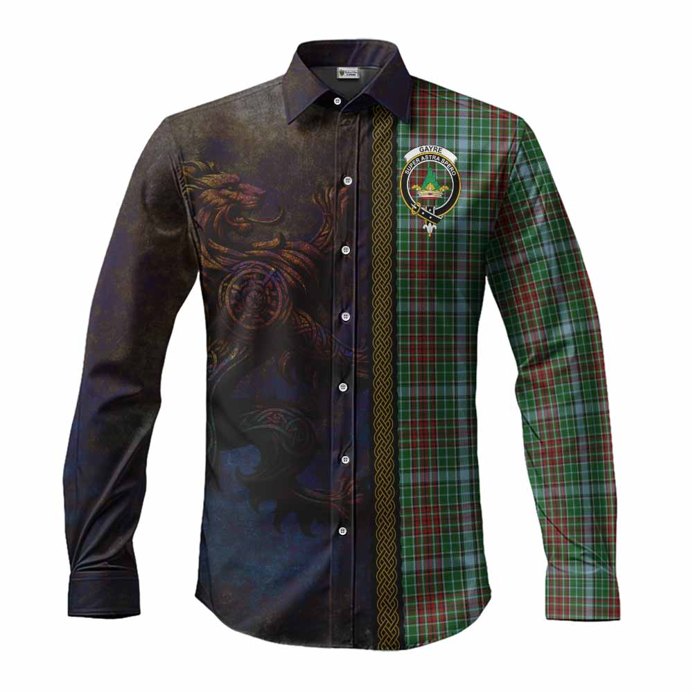 Tartan Vibes Clothing Gayre Tartan Family Crest Long Sleeve Button Shirt Alba Gu Brath Be Brave Lion Ancient Style
