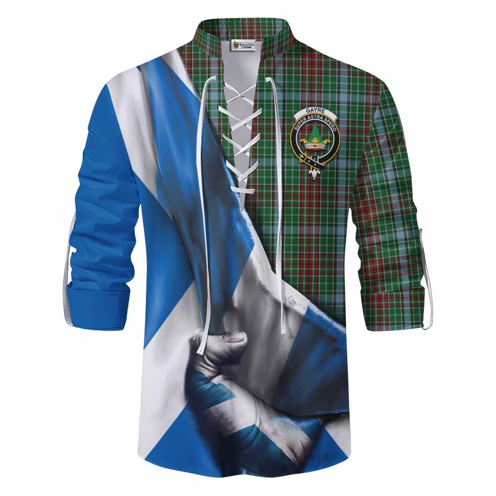 Tartan Vibes Clothing Gayre Tartan Ghillie Kilt Shirt with Family Crest Scotland Patriotic Style