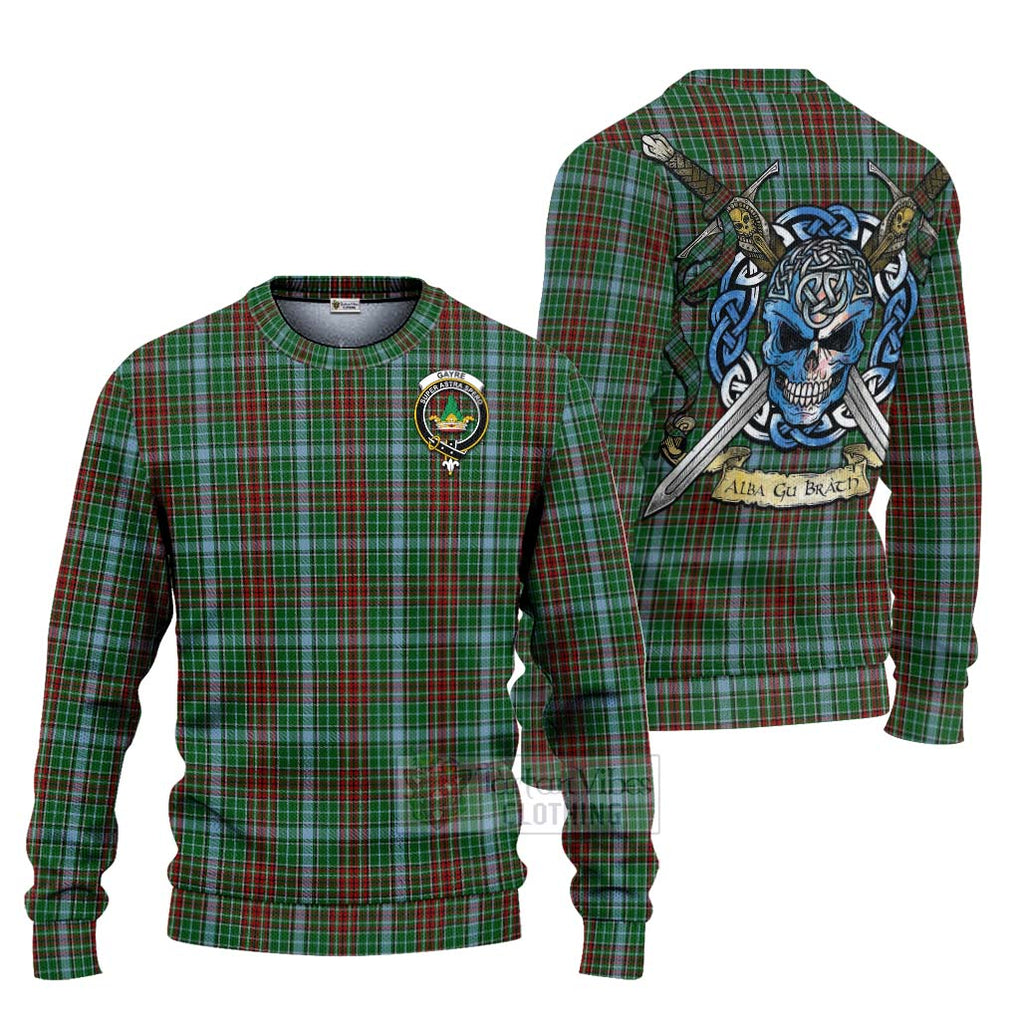 Tartan Vibes Clothing Gayre Tartan Knitted Sweater with Family Crest Celtic Skull Style