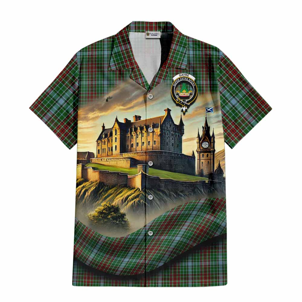 Tartan Vibes Clothing Gayre Tartan Family Crest Short Sleeve Button Shirt with Scottish Ancient Castle Style