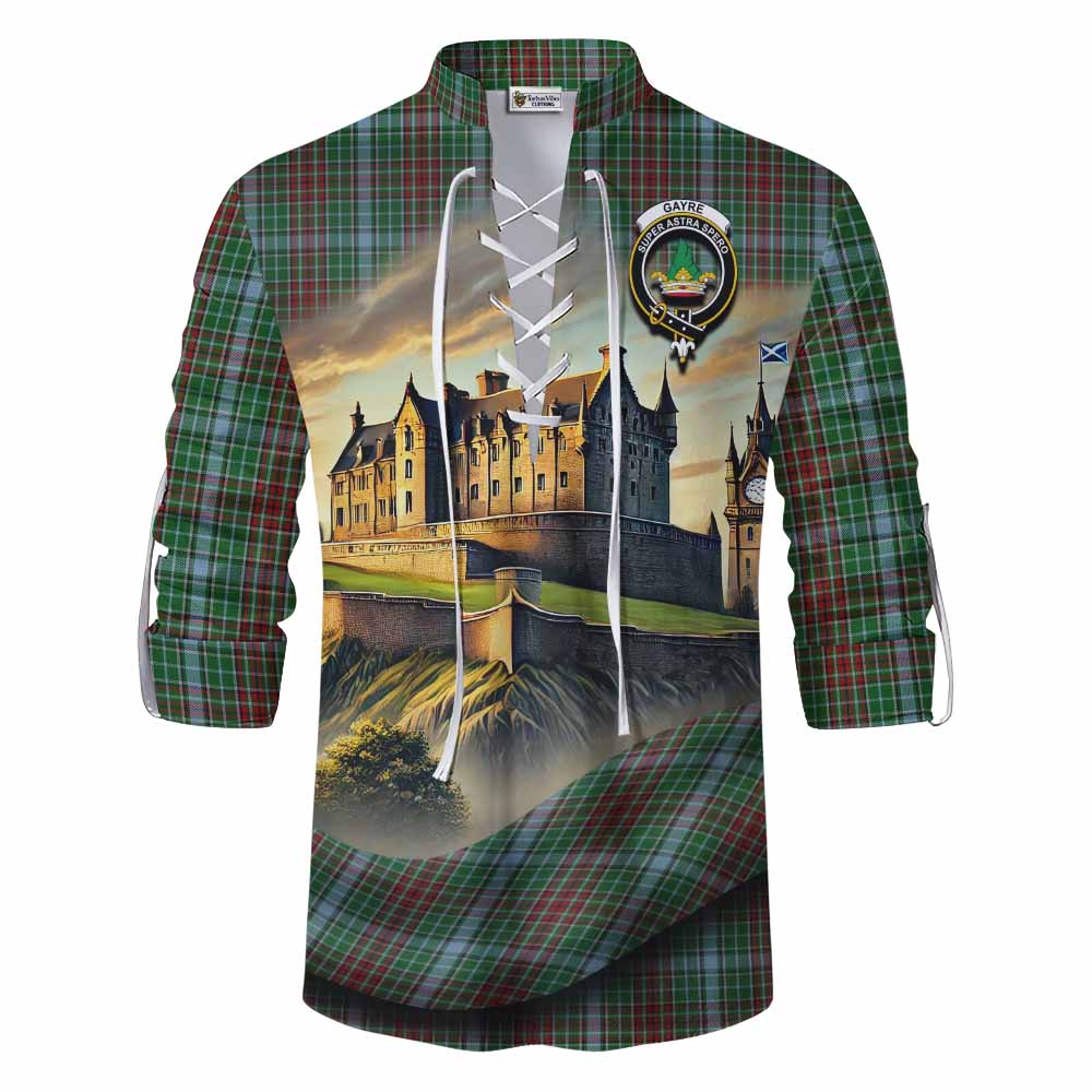 Tartan Vibes Clothing Gayre Tartan Family Crest Ghillie Kilt Shirt with Scottish Ancient Castle Style