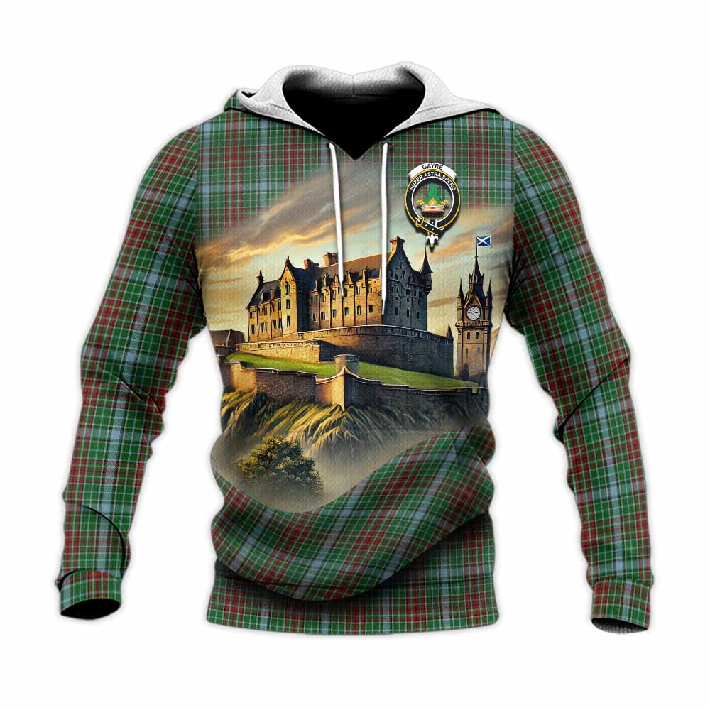 Tartan Vibes Clothing Gayre Tartan Family Crest Knitted Hoodie with Scottish Ancient Castle Style