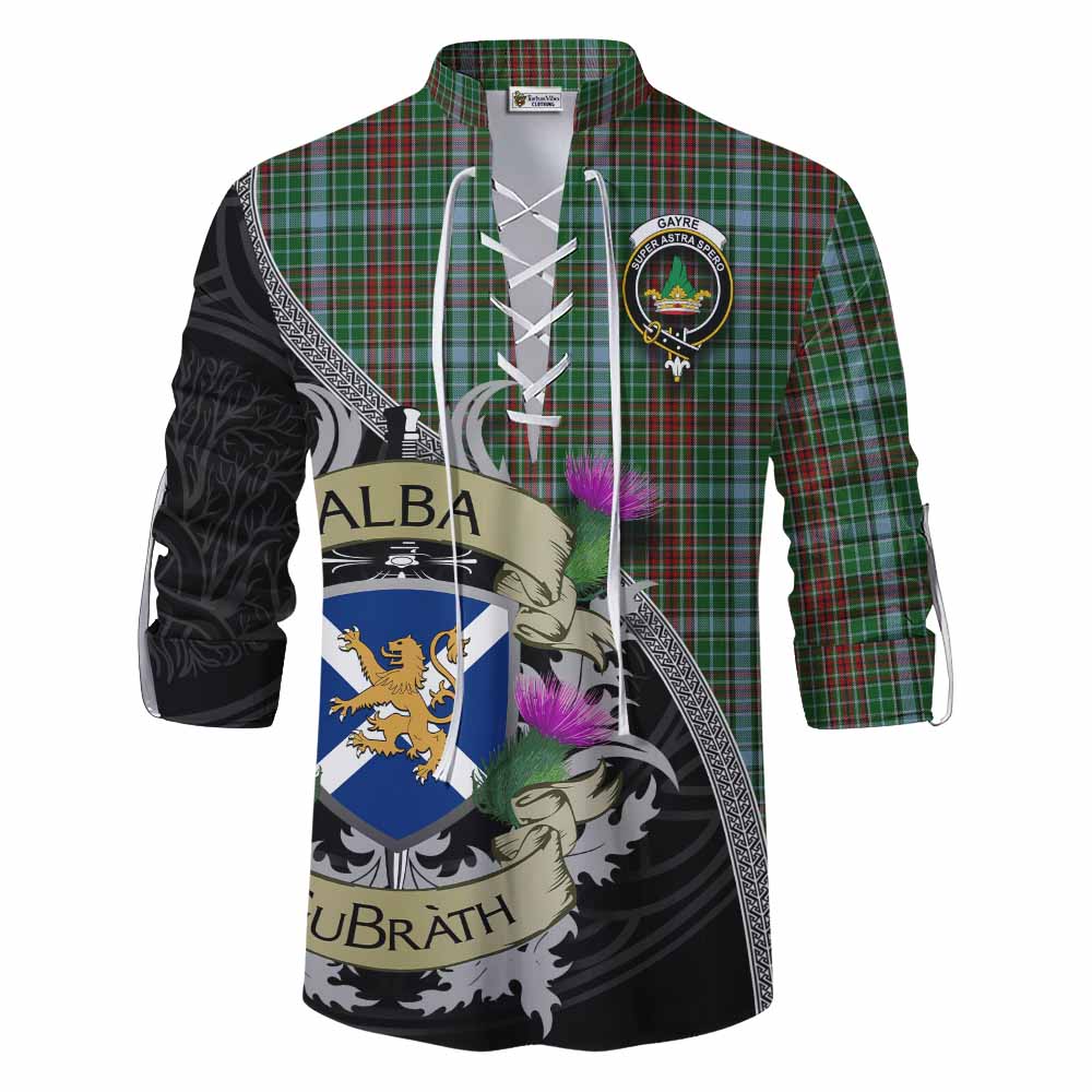 Tartan Vibes Clothing Gayre Tartan Family Crest Ghillie Kilt Shirt Lion Rampant Royal Thistle Shield Celtic Inspired