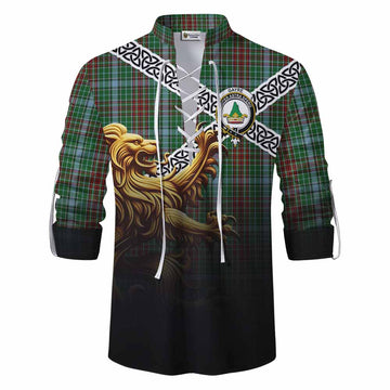 Gayre Crest Tartan Ghillie Kilt Shirt with Golden Lion Emblem Celtic Style