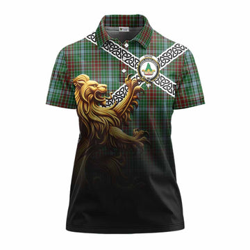 Tartan Vibes Clothing Gayre Crest Tartan Women's Polo Shirt with Golden Lion Emblem Celtic Style