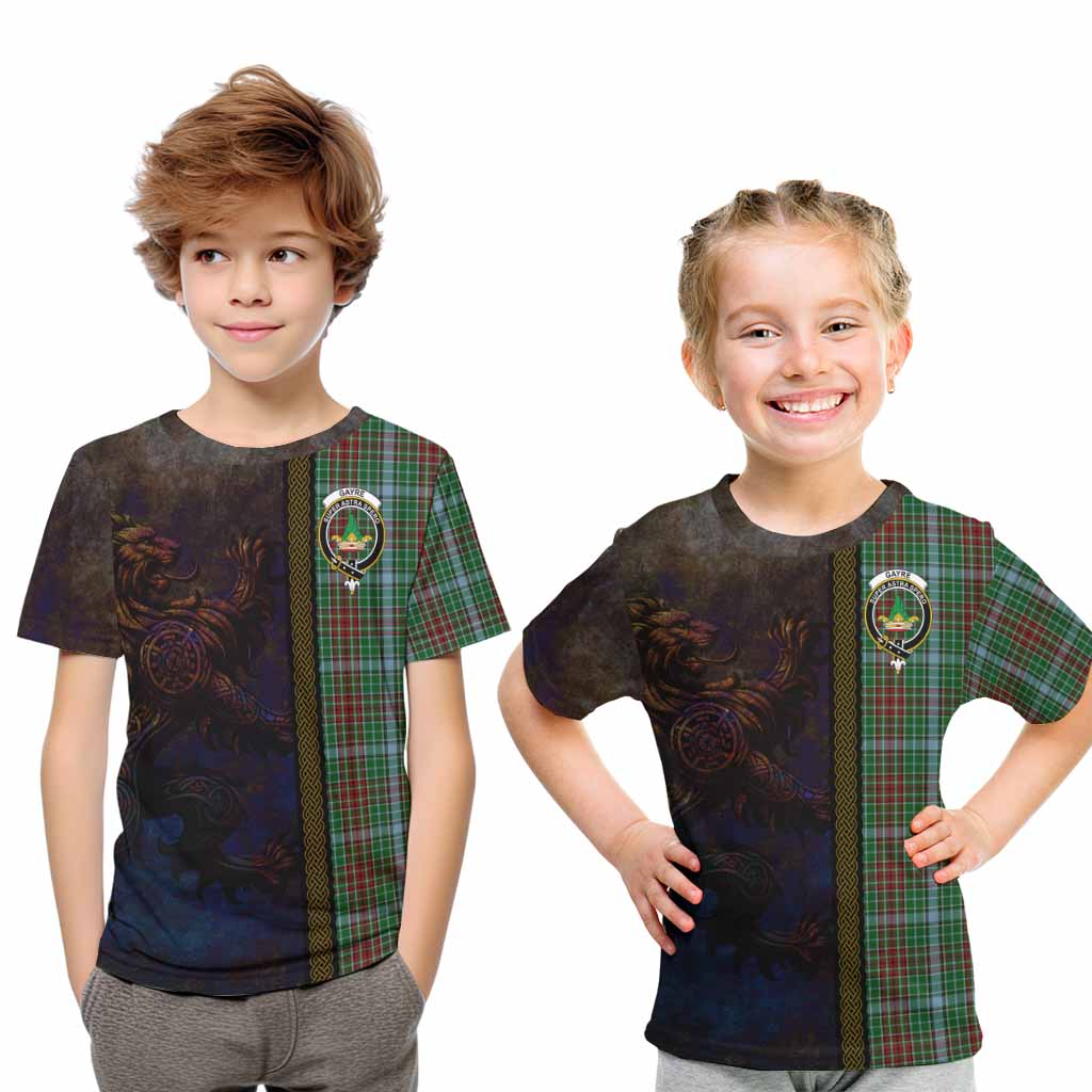 Tartan Vibes Clothing Gayre Tartan Family Crest Kid T-Shirt Alba Gu Brath Be Brave Lion Ancient Style