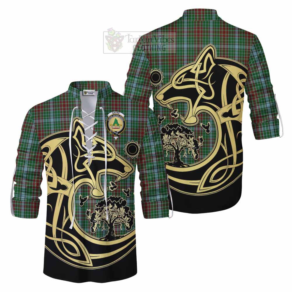 Tartan Vibes Clothing Gayre Tartan Ghillie Kilt Shirt with Family Crest Celtic Wolf Style