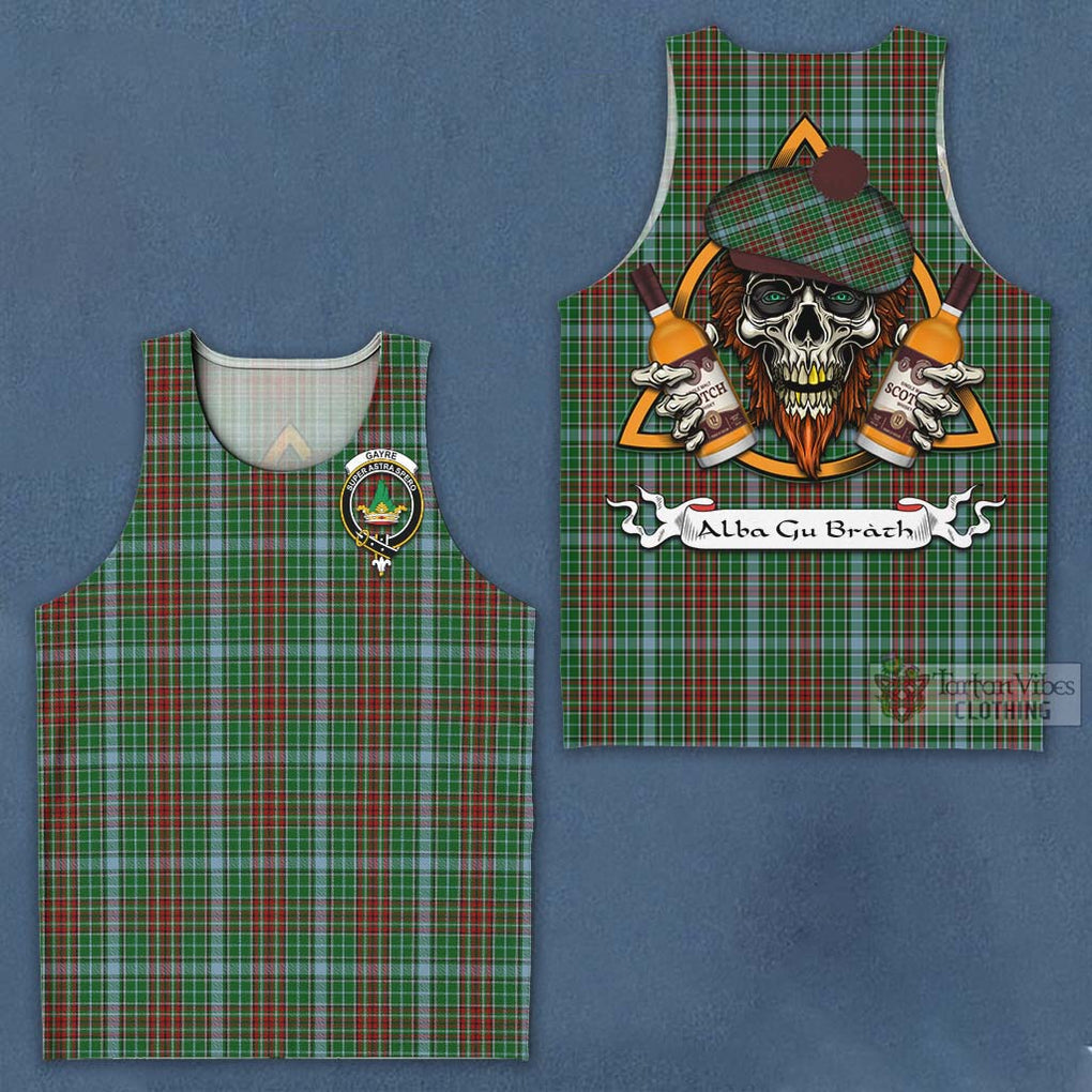 Tartan Vibes Clothing Gayre Tartan Men's Tank Top with Family Crest and Bearded Skull Holding Bottles of Whiskey