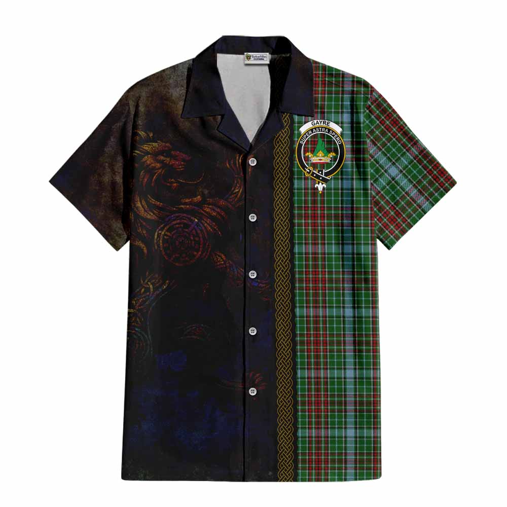 Tartan Vibes Clothing Gayre Tartan Family Crest Short Sleeve Button Shirt Alba Gu Brath Be Brave Lion Ancient Style