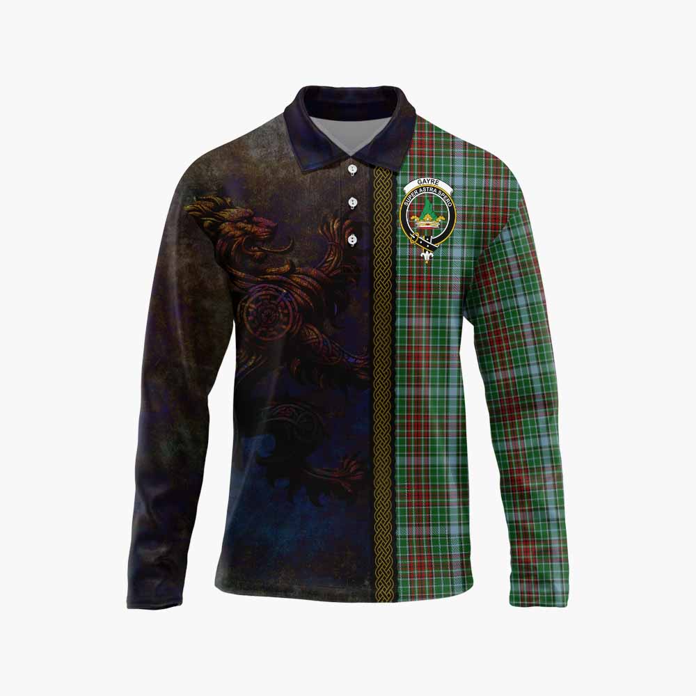 Tartan Vibes Clothing Gayre Tartan Family Crest Long Sleeve Polo Shirt Alba Gu Brath Be Brave Lion Ancient Style