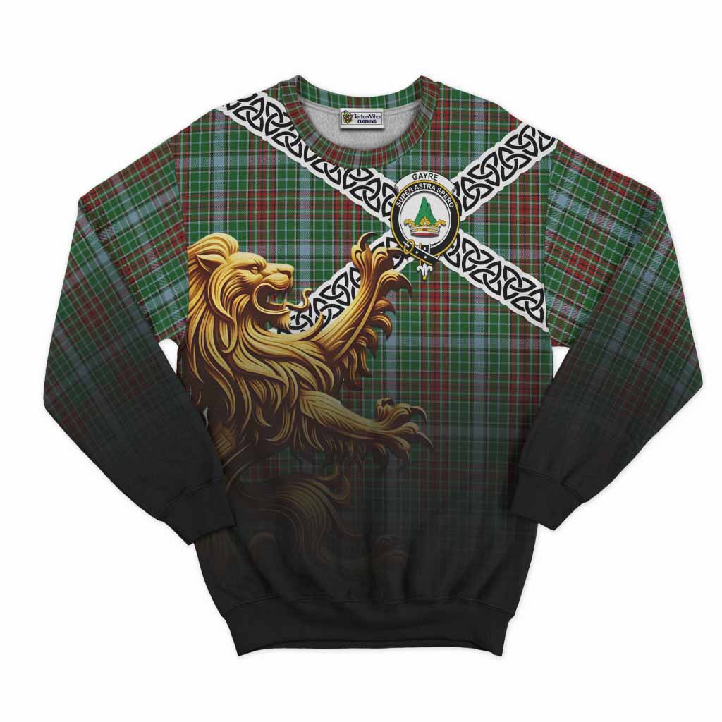 Tartan Vibes Clothing Gayre Crest Tartan Sweatshirt with Golden Lion Emblem Celtic Style