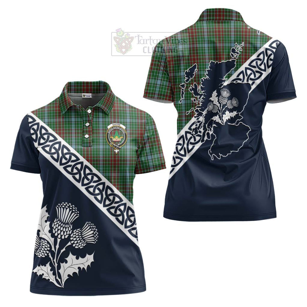 Gayre Tartan Women's Polo Shirt Featuring Thistle and Scotland Map Women - Tartanvibesclothing Store